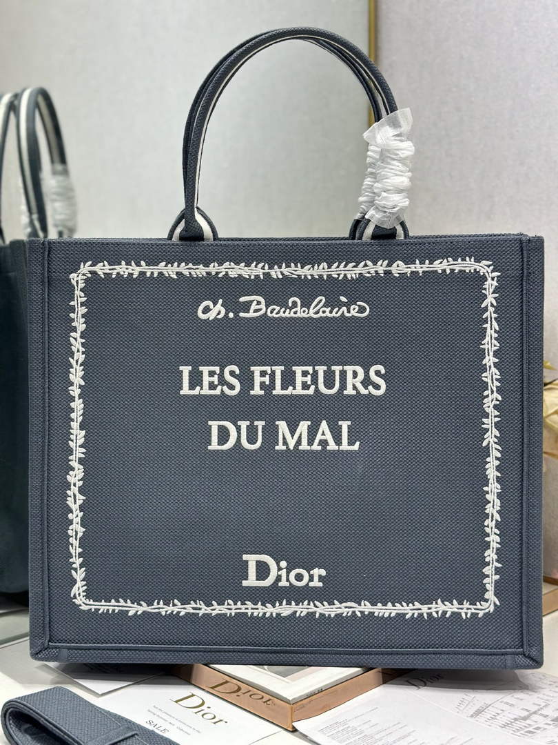Dior Large Book Tote – Blue and White Book Cover Embroidery - Default Title - View 1