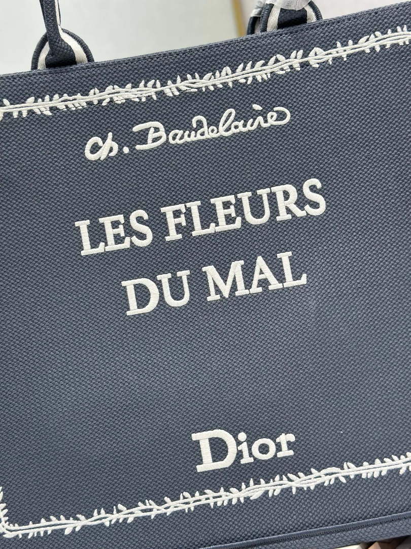 Dior Large Book Tote – Blue and White Book Cover Embroidery - Default Title - View 5