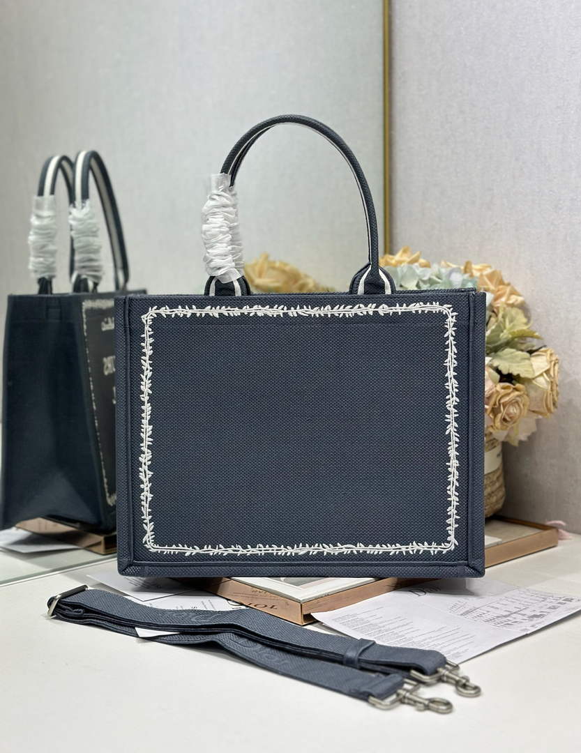 Dior Medium Book Tote – Blue and White Toile de Jouy Embroidery – with Strap - Default Title - View 4
