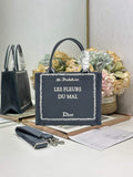 Small Dior Book Tote with Strap - Blue and White Toile de Jouy Embroidery - Default Title - View 1