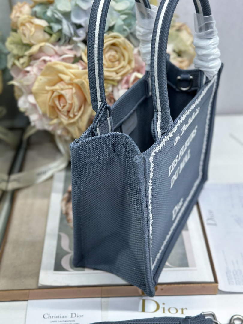 Small Dior Book Tote with Strap - Blue and White Toile de Jouy Embroidery - Default Title - View 4