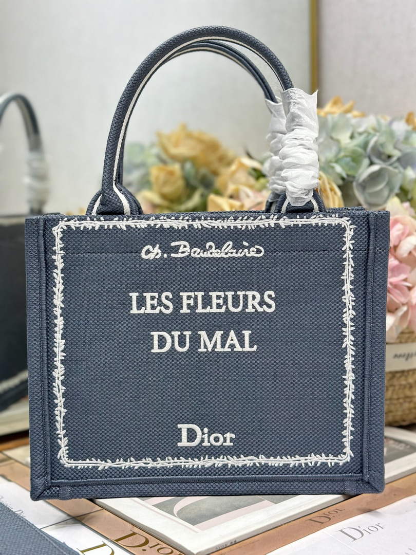 Small Dior Book Tote with Strap - Blue and White Toile de Jouy Embroidery - Default Title - View 2