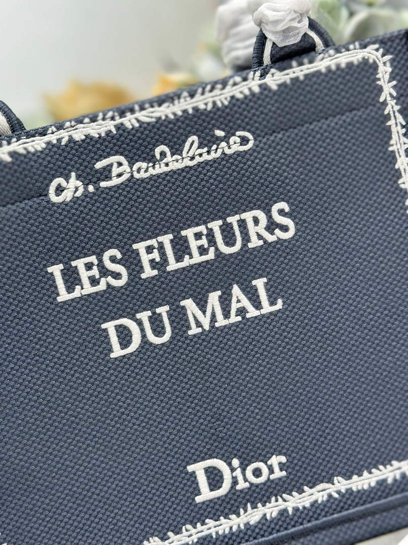 Small Dior Book Tote with Strap - Blue and White Toile de Jouy Embroidery - Default Title - View 5