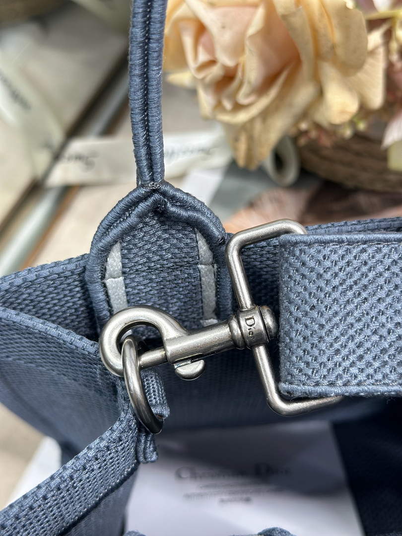 Small Dior Book Tote with Strap - Blue and White Toile de Jouy Embroidery - Default Title - View 7