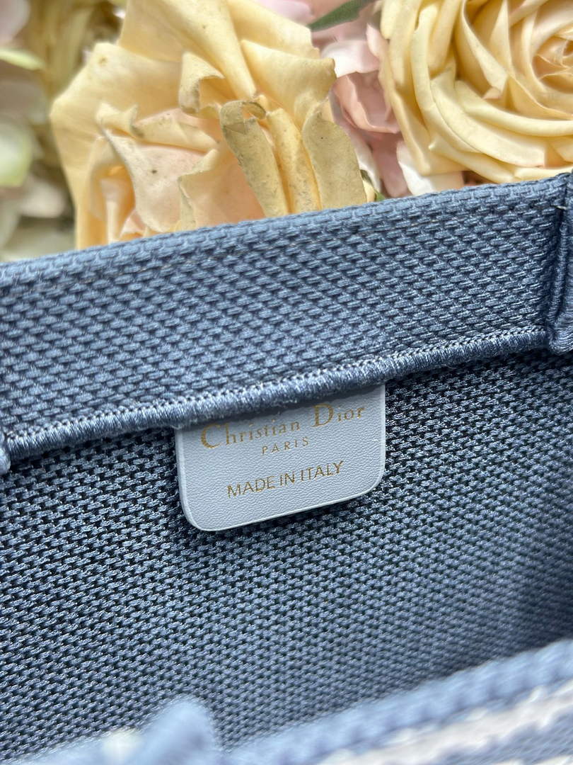 Small Dior Book Tote with Strap - Blue and White Toile de Jouy Embroidery - Default Title - View 9