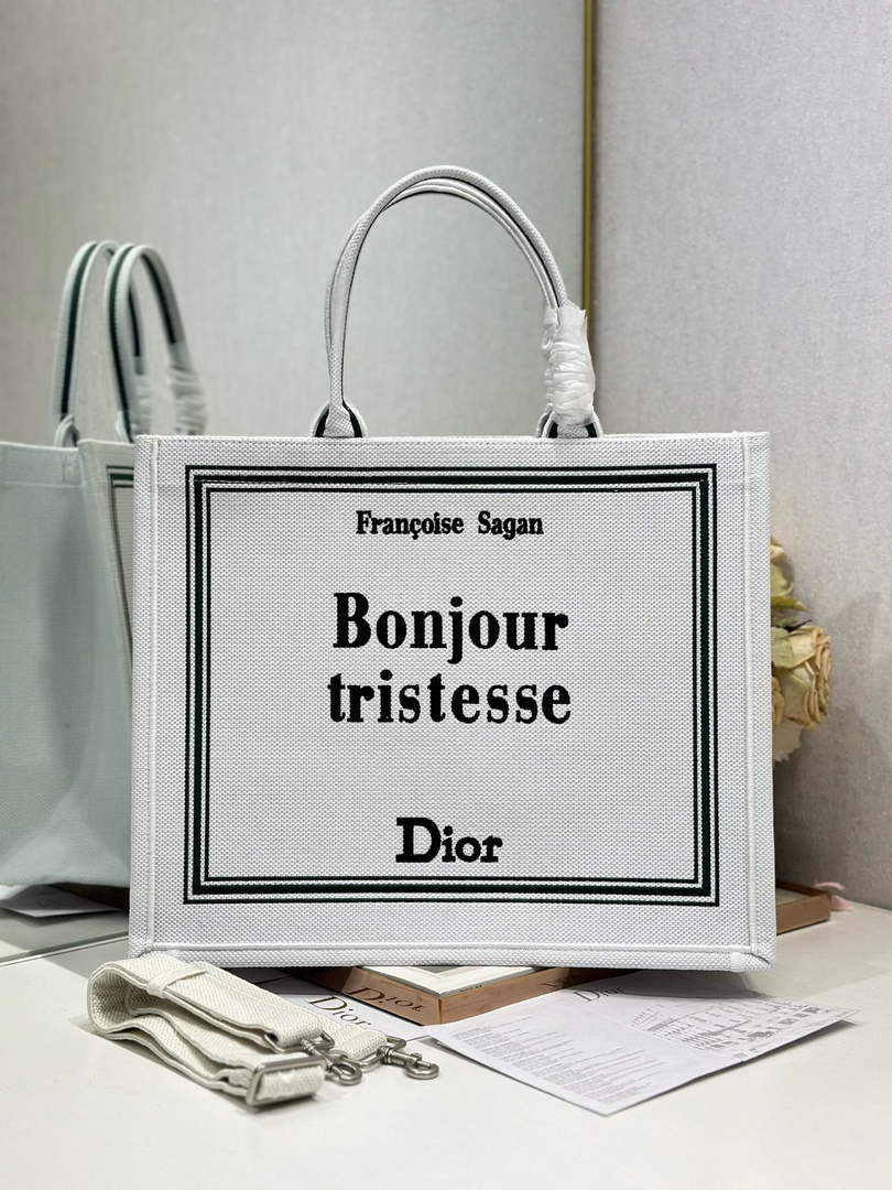 Dior Large Book Tote – White and Black Book Cover Embroidery - Default Title - View 2