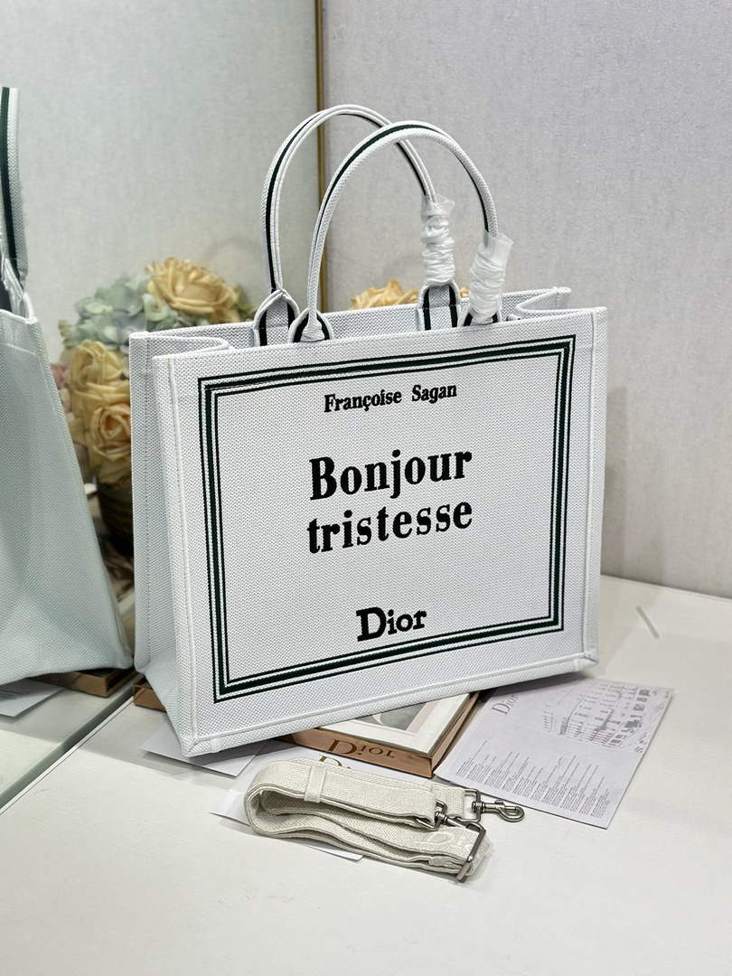 Dior Medium Book Tote – White and Black Toile de Jouy Embroidery – with Strap - Default Title - View 2