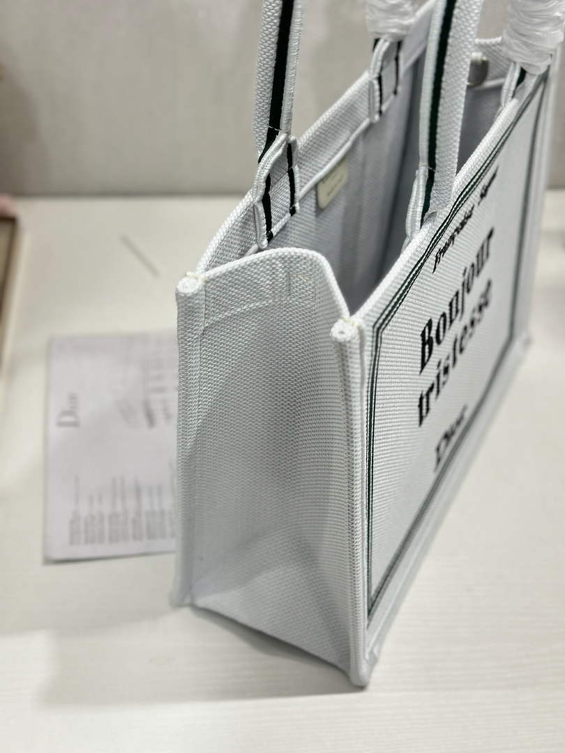Dior Medium Book Tote – White and Black Toile de Jouy Embroidery – with Strap - Default Title - View 5
