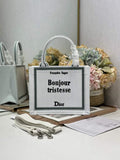 Small Dior Book Tote with Strap - White and Black Toile de Jouy Embroidery - Default Title - View 1