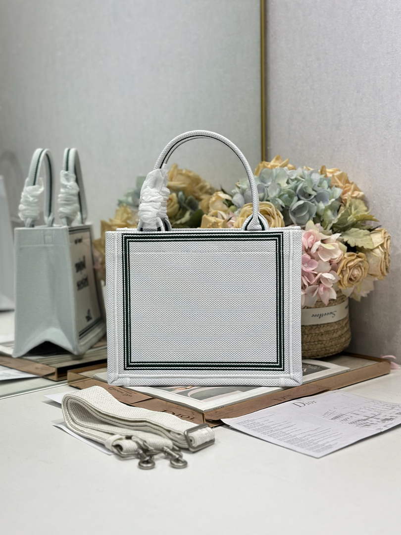 Small Dior Book Tote with Strap - White and Black Toile de Jouy Embroidery - Default Title - View 2