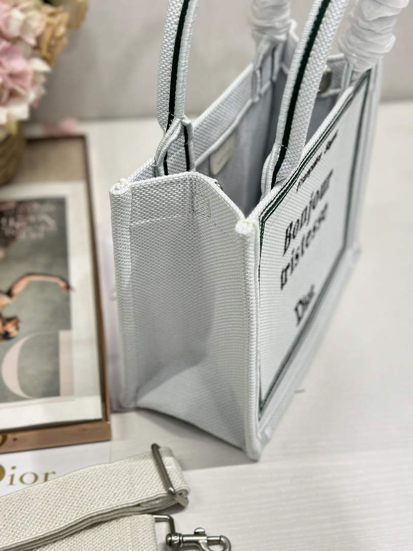 Small Dior Book Tote with Strap - White and Black Toile de Jouy Embroidery - Default Title - View 3