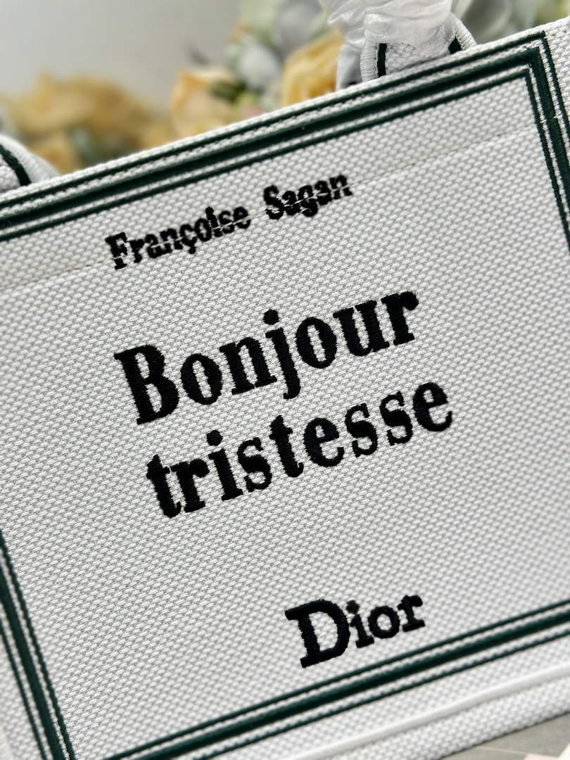 Small Dior Book Tote with Strap - White and Black Toile de Jouy Embroidery - Default Title - View 4