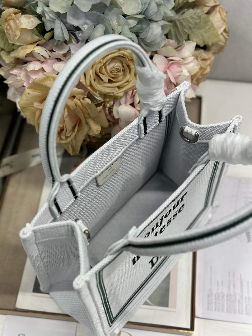 Small Dior Book Tote with Strap - White and Black Toile de Jouy Embroidery - Default Title - View 5