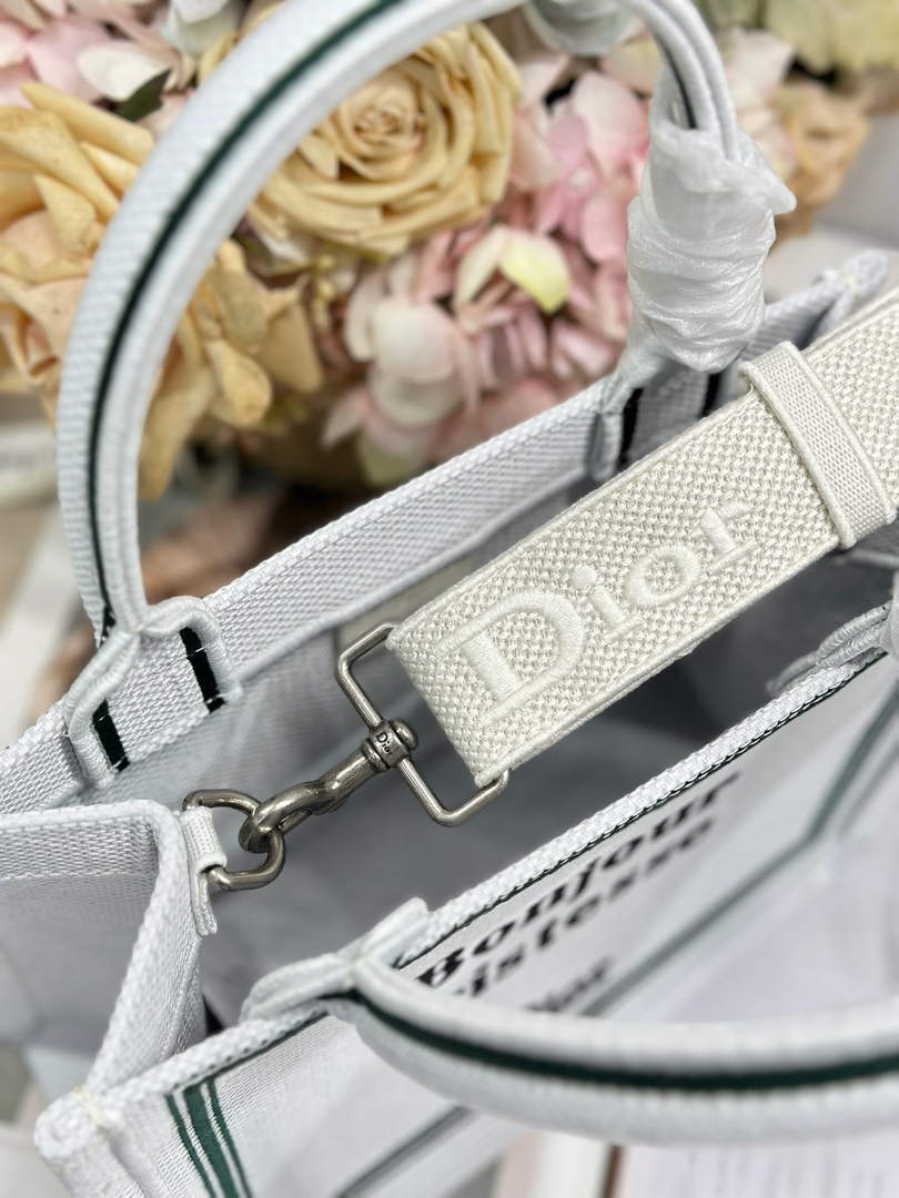 Small Dior Book Tote with Strap - White and Black Toile de Jouy Embroidery - Default Title - View 6