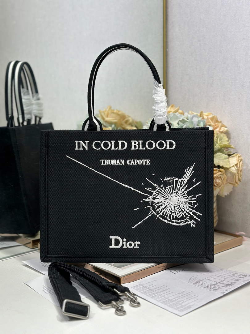Dior Medium Book Tote with Strap – Black and White Book Cover Embroidery - Default Title - View 2