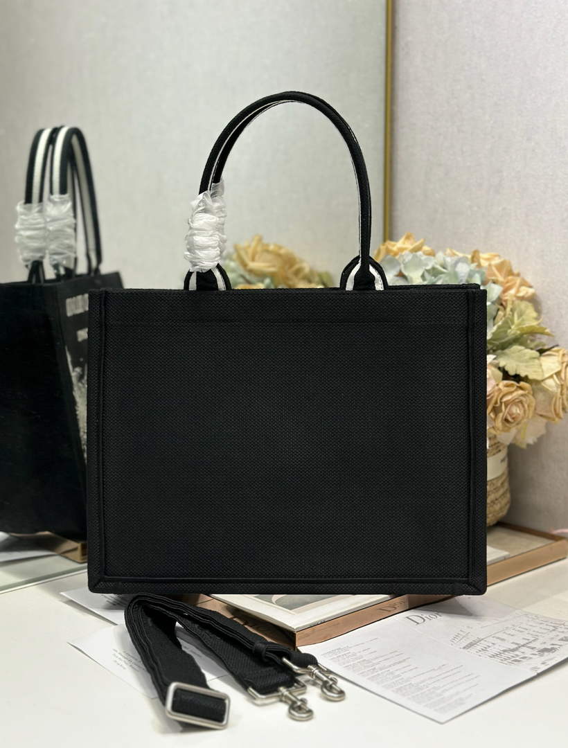 Dior Medium Book Tote with Strap – Black and White Book Cover Embroidery - Default Title - View 3