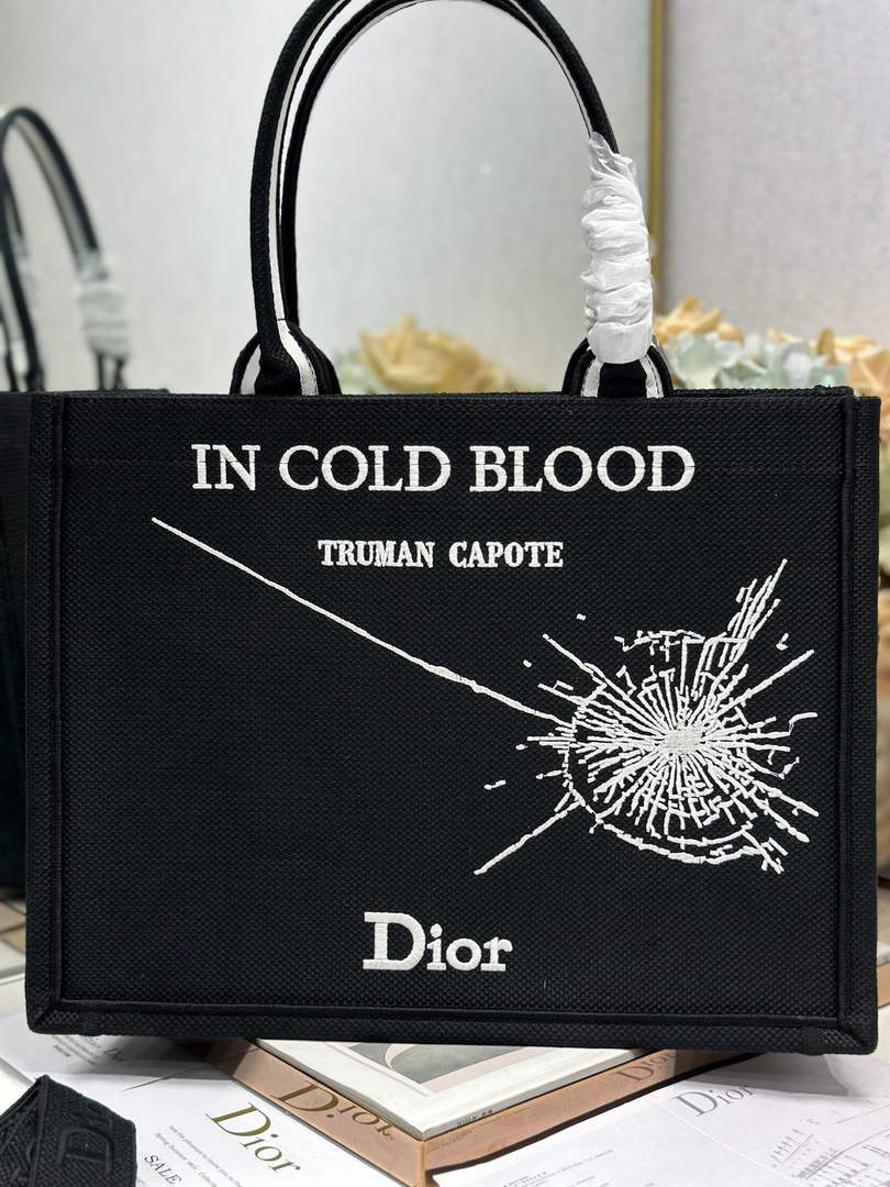 Dior Medium Book Tote with Strap – Black and White Book Cover Embroidery - Default Title - View 1