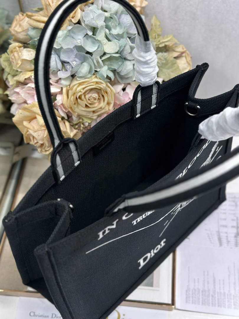 Dior Medium Book Tote with Strap – Black and White Book Cover Embroidery - Default Title - View 7