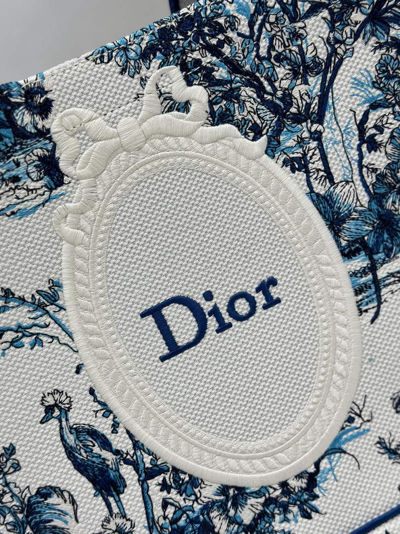Dior Medium Book Tote with Strap – Blue Toile de Jouy Floral Garden - Default Title - View 5