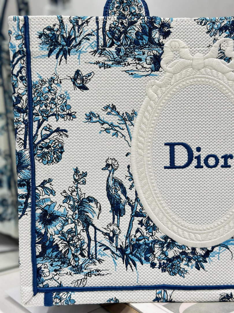Dior Medium Book Tote with Strap – Blue Toile de Jouy Floral Garden - Default Title - View 6