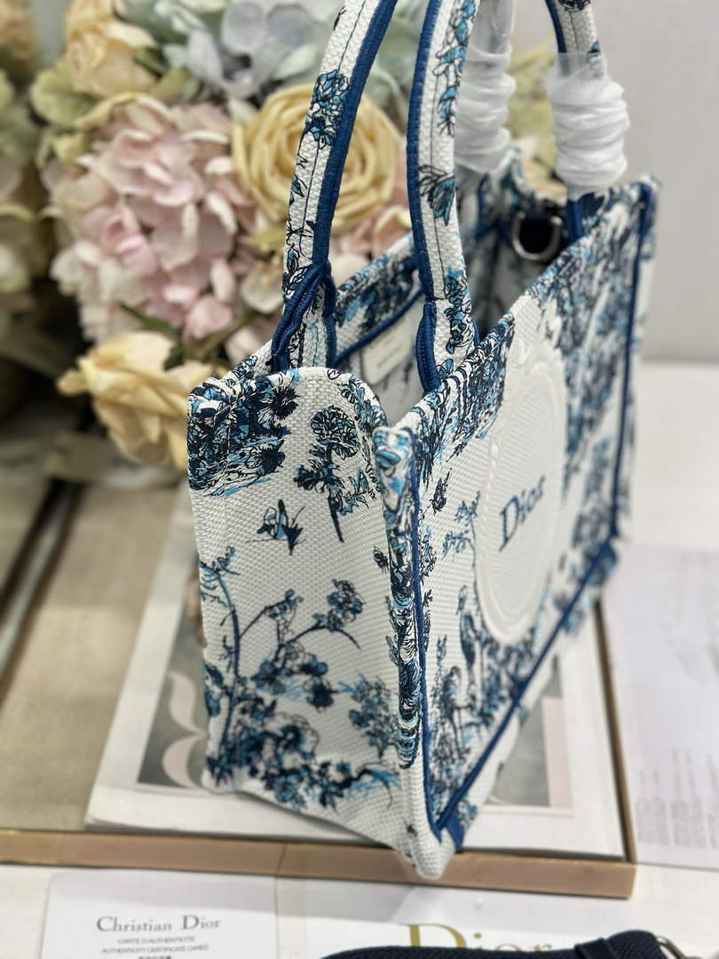 Small Dior Book Tote with Strap – Blue Toile de Jouy Floral Garden - Default Title - View 3