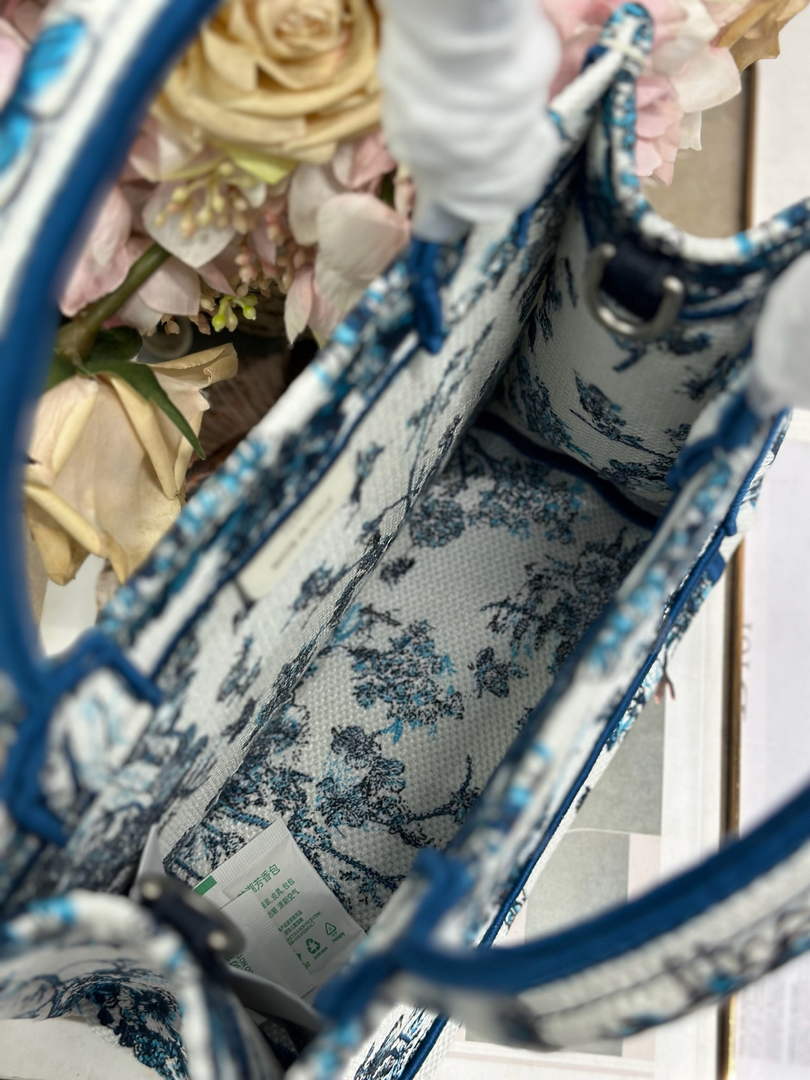 Small Dior Book Tote with Strap – Blue Toile de Jouy Floral Garden - Default Title - View 6