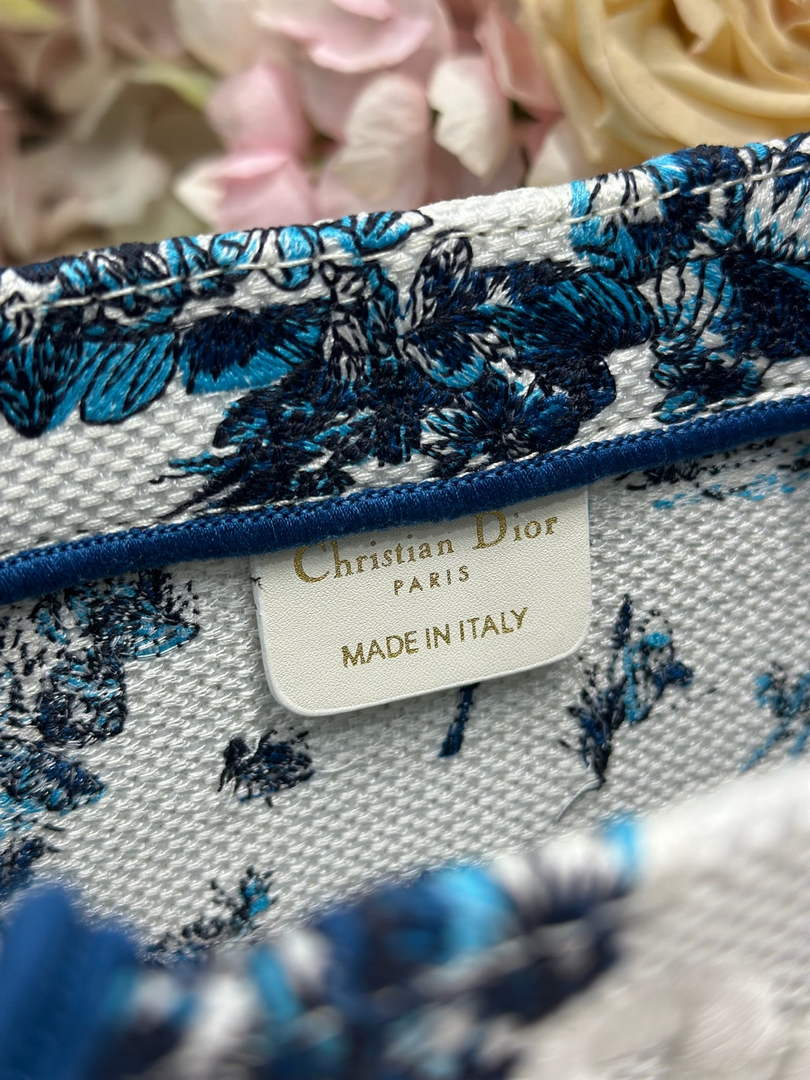 Small Dior Book Tote with Strap – Blue Toile de Jouy Floral Garden - Default Title - View 7