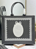 Dior Large Book Tote – Black Oblique with White Lace - Default Title - View 1