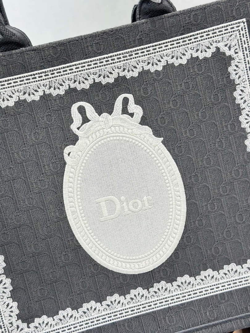 Dior Large Book Tote – Black Oblique with White Lace - Default Title - View 5