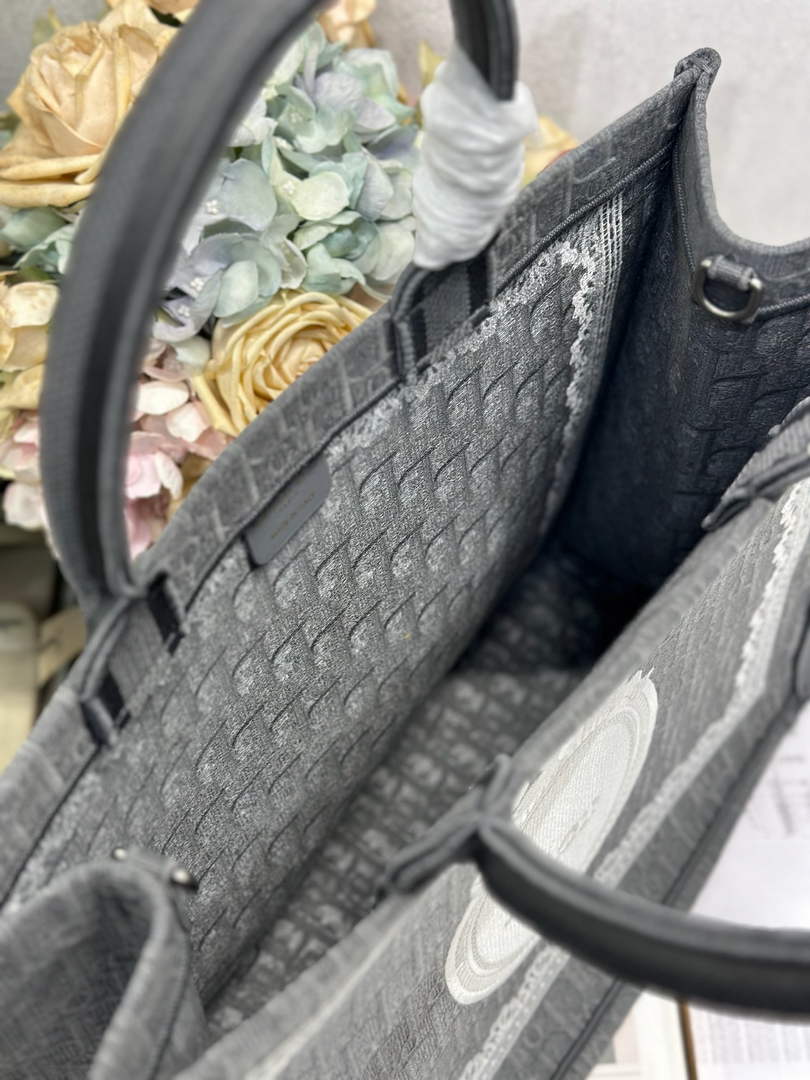 Dior Large Book Tote – Black Oblique with White Lace - Default Title - View 6