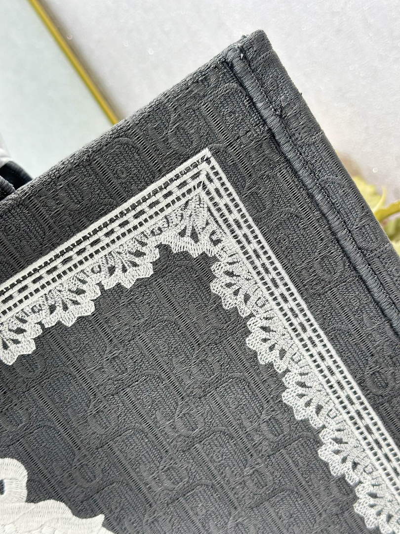 Dior Large Book Tote – Black Oblique with White Lace - Default Title - View 8