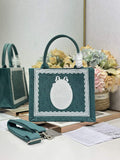 Dior Small Book Tote with Strap – Green Oblique with White Lace - Default Title - View 1
