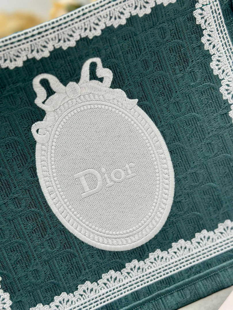 Dior Small Book Tote with Strap – Green Oblique with White Lace - Default Title - View 4