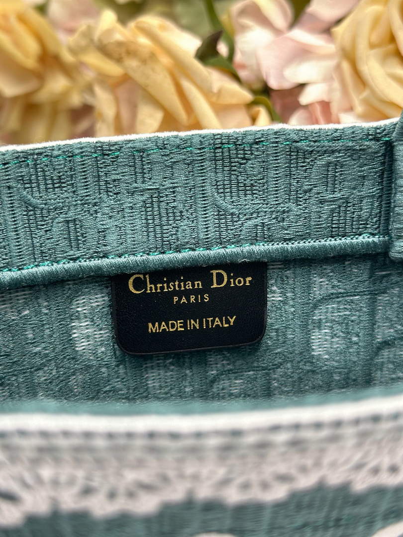 Dior Small Book Tote with Strap – Green Oblique with White Lace - Default Title - View 7