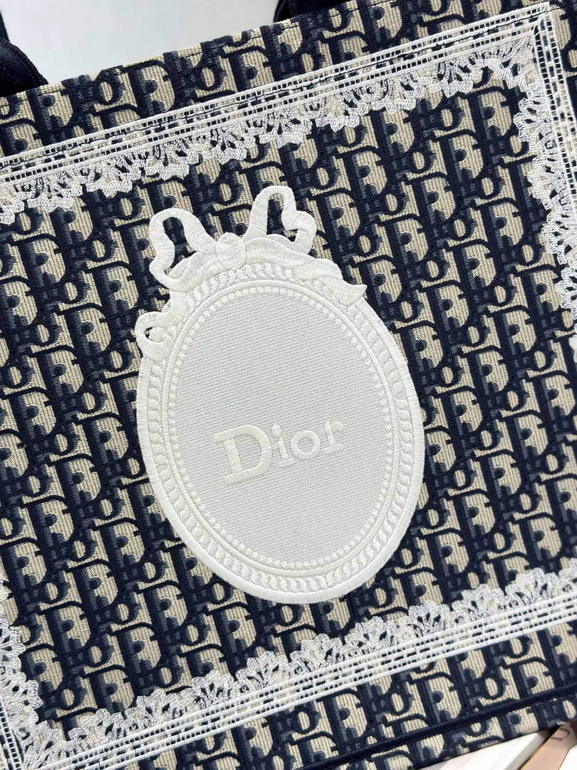 Dior Large Book Tote – Navy Oblique with White Lace - Default Title - View 5
