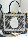 Dior Medium Book Tote with Strap – Navy Oblique with White Lace - Default Title - View 1