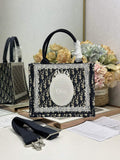 Dior Small Book Tote with Strap – Navy Oblique with White Lace - Default Title - View 1
