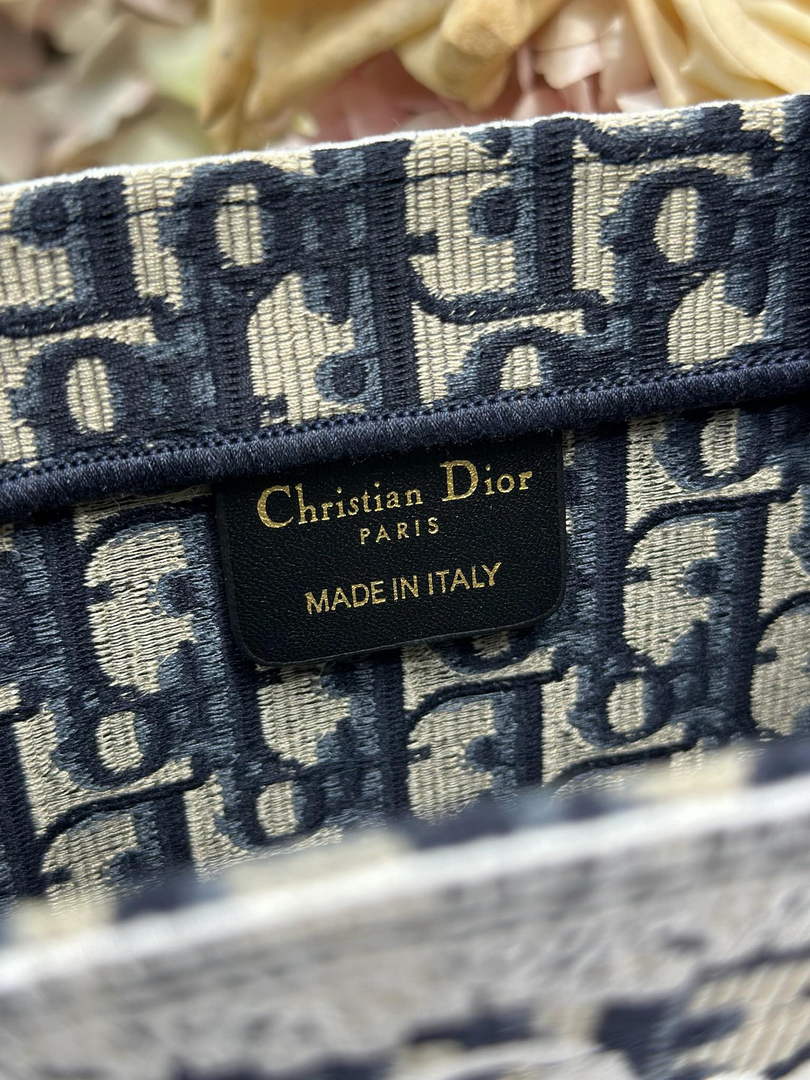 Dior Small Book Tote with Strap – Navy Oblique with White Lace - Default Title - View 6