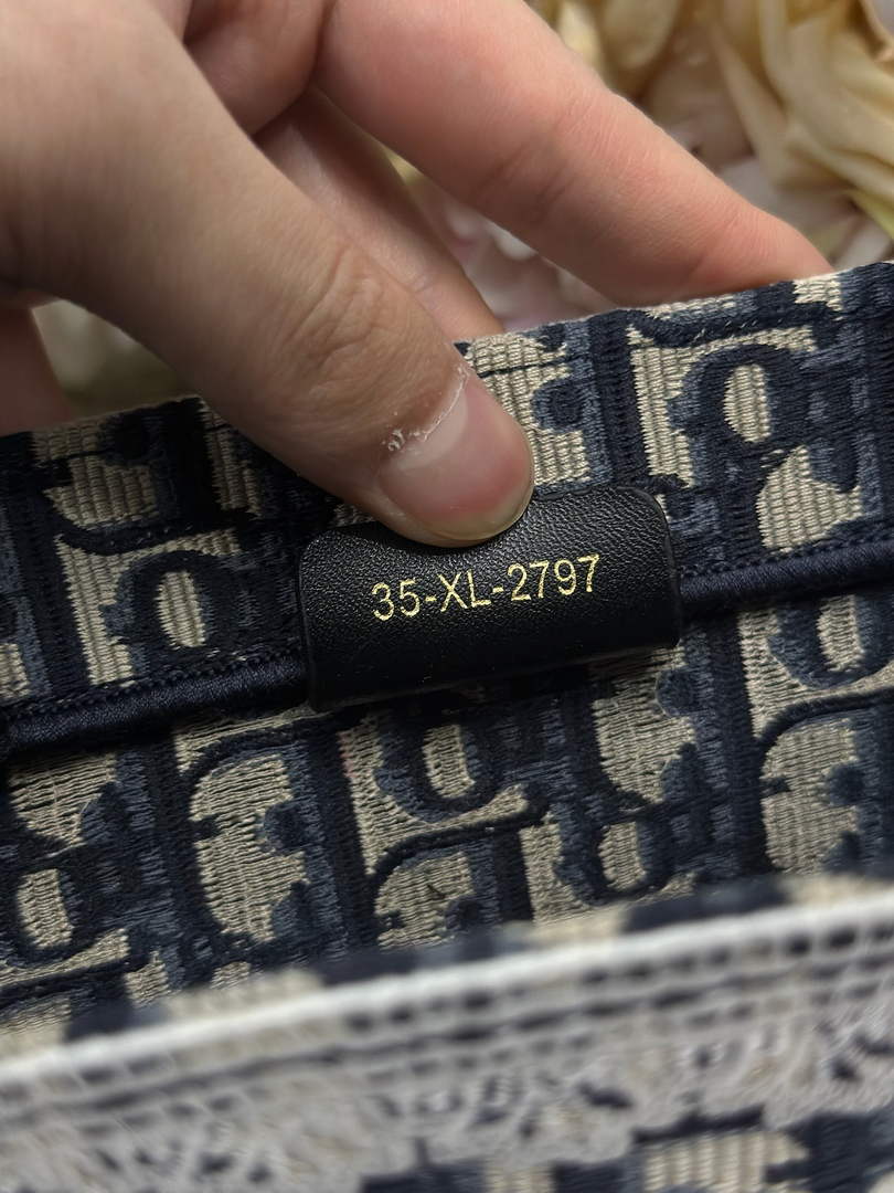 Dior Small Book Tote with Strap – Navy Oblique with White Lace - Default Title - View 7