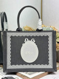 Dior Medium Book Tote with Strap – Black Oblique with White Lace - Default Title - View 1
