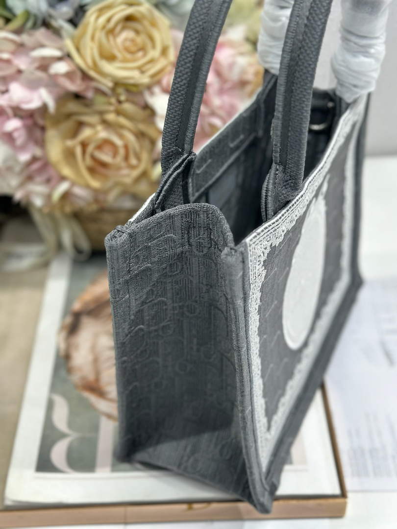 Dior Small Book Tote with Strap – Black Oblique with White Lace - Default Title - View 3