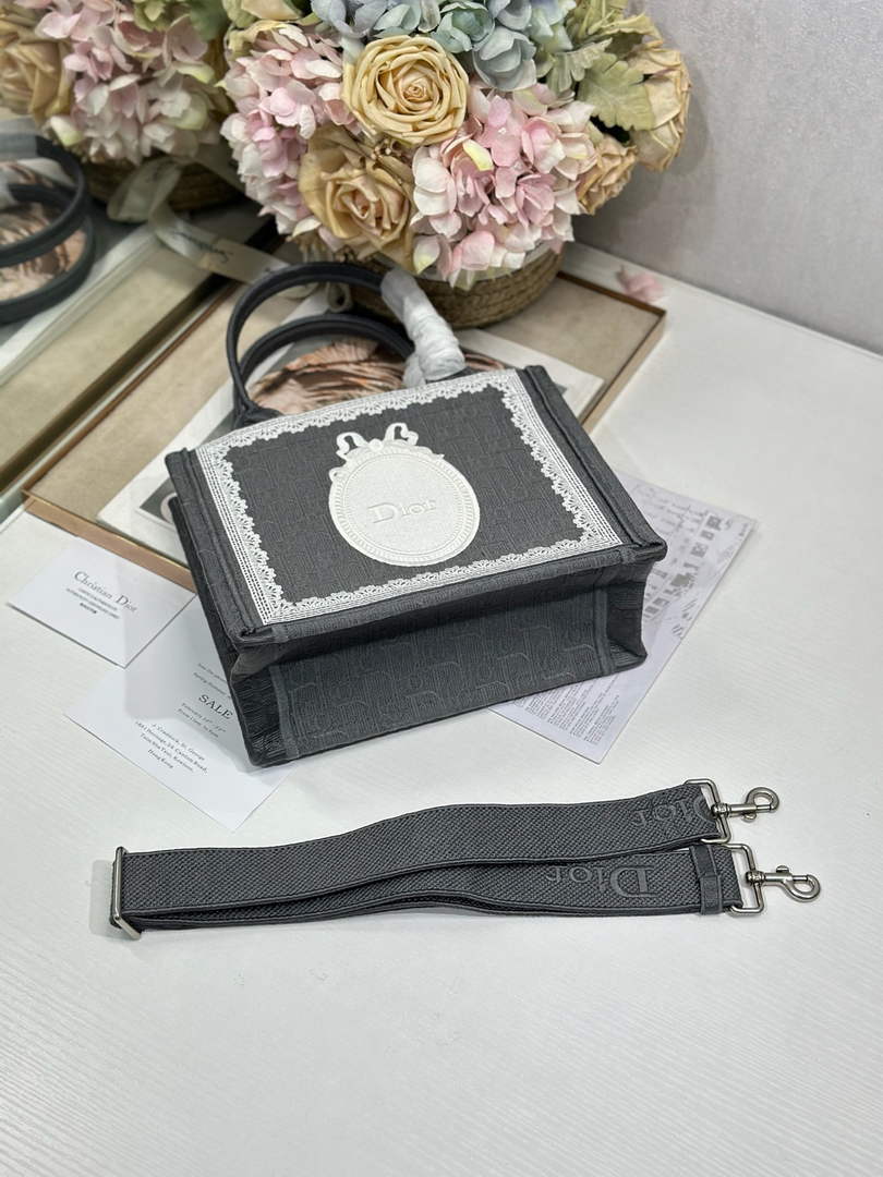 Dior Small Book Tote with Strap – Black Oblique with White Lace - Default Title - View 6