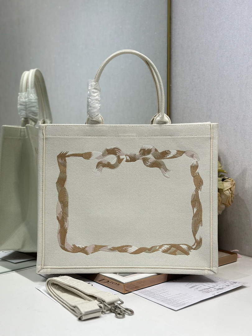 Dior Large Book Tote – Beige Embroidery - Default Title - View 3