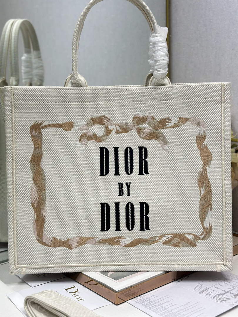 Dior Large Book Tote – Beige Embroidery - Default Title - View 1