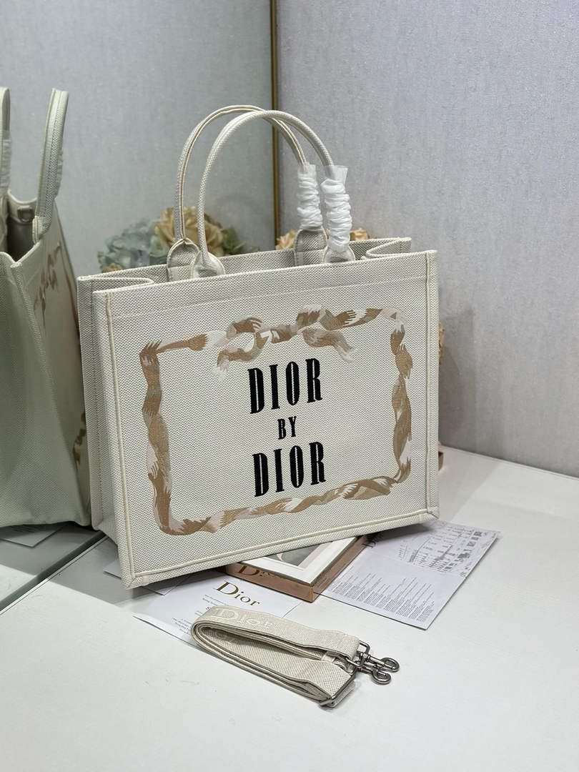 Dior Medium Book Tote with Strap – Beige Embroidery - Default Title - View 2