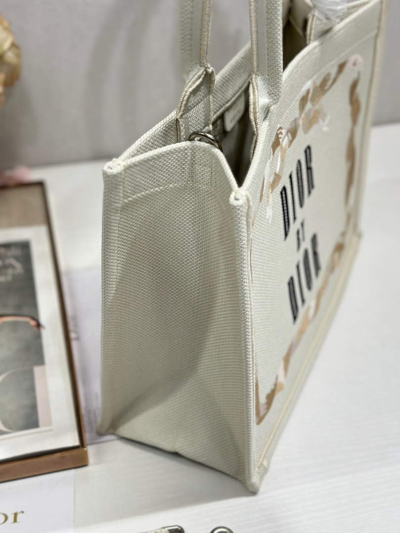 Dior Medium Book Tote with Strap – Beige Embroidery - Default Title - View 5