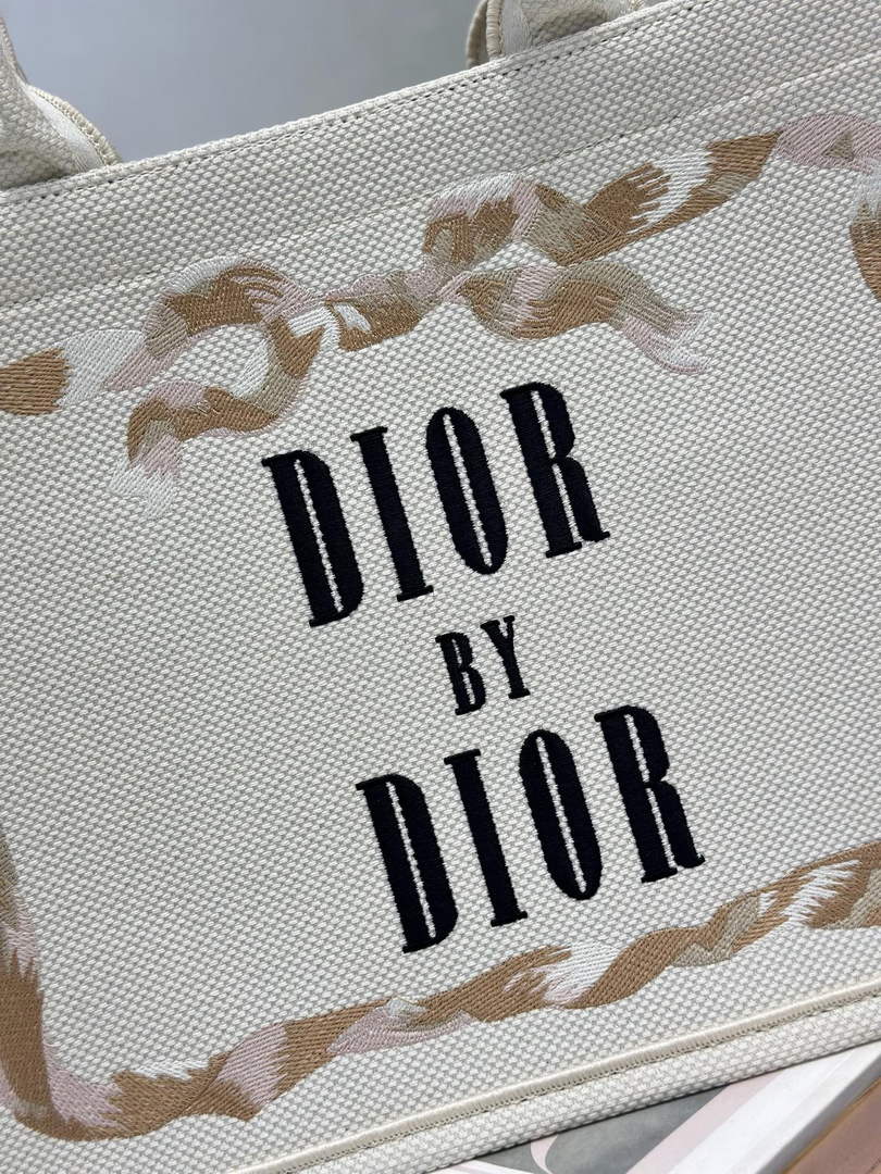 Dior Medium Book Tote with Strap – Beige Embroidery - Default Title - View 6