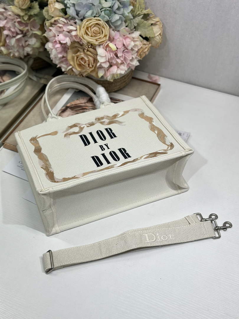 Dior Medium Book Tote with Strap – Beige Embroidery - Default Title - View 10