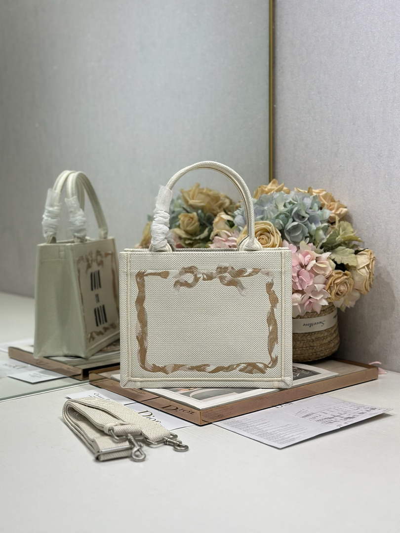 Dior Small Book Tote with Strap – Beige Embroidery - Default Title - View 2