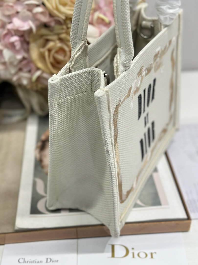 Dior Small Book Tote with Strap – Beige Embroidery - Default Title - View 3
